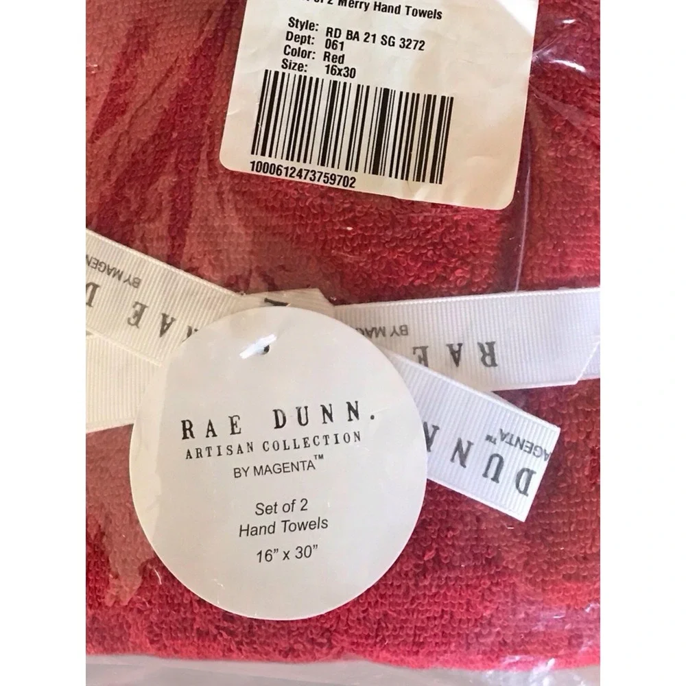 Rae Dunn Tis The‎ Season MERRY  Hand Towels - Set of 2 Towels - NWT 16